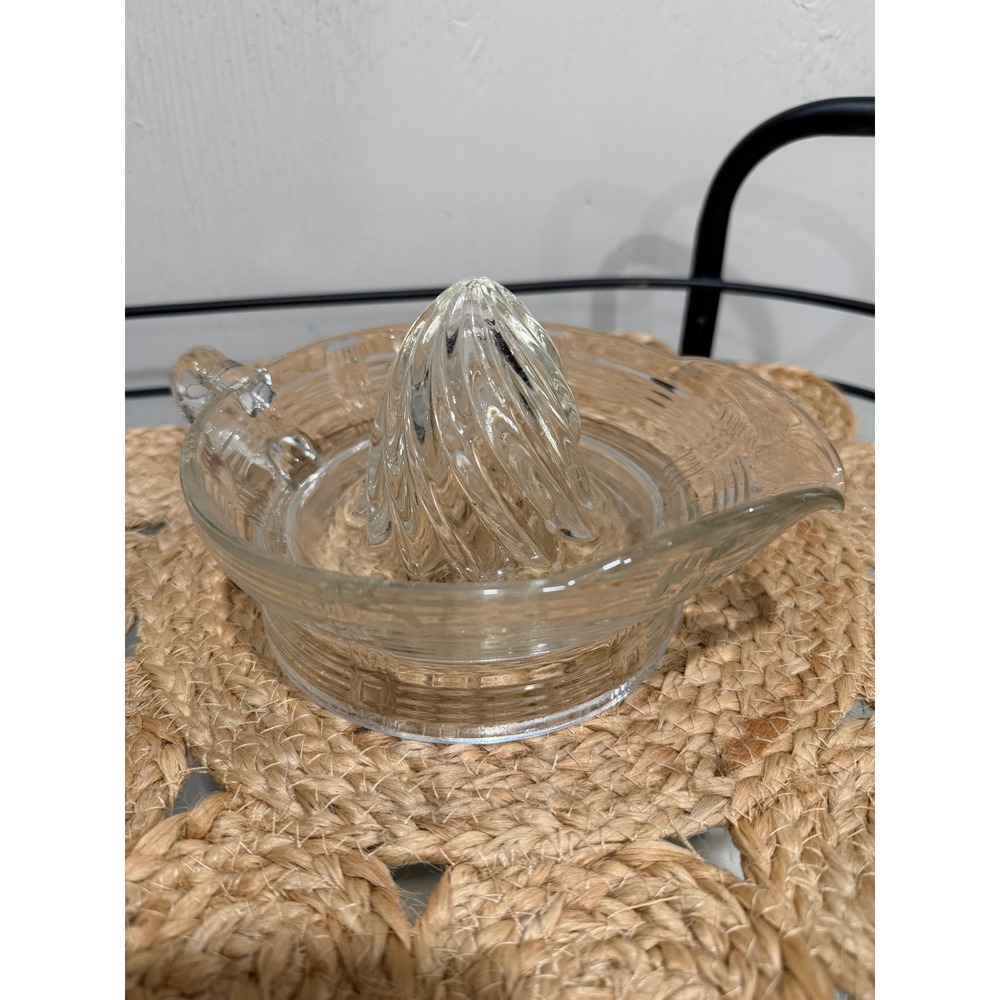 Vintage Clear Glass Citrus Juicer Reamer with Handle and Spout Ribbed Design